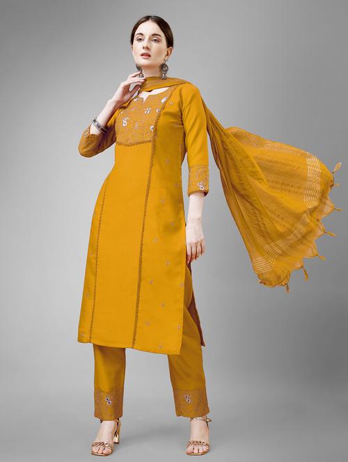 women mustard notch neck suit set - 21129342 - Very Small Image - 1