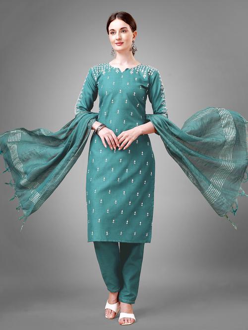 women teal notch neck suit set - 21129346 - Very Small Image - 1