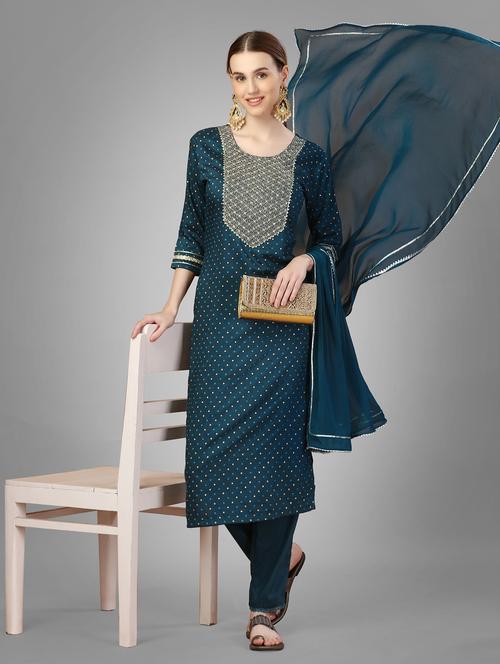 women teal round neck suit set - 21129363 - Very Small Image - 1