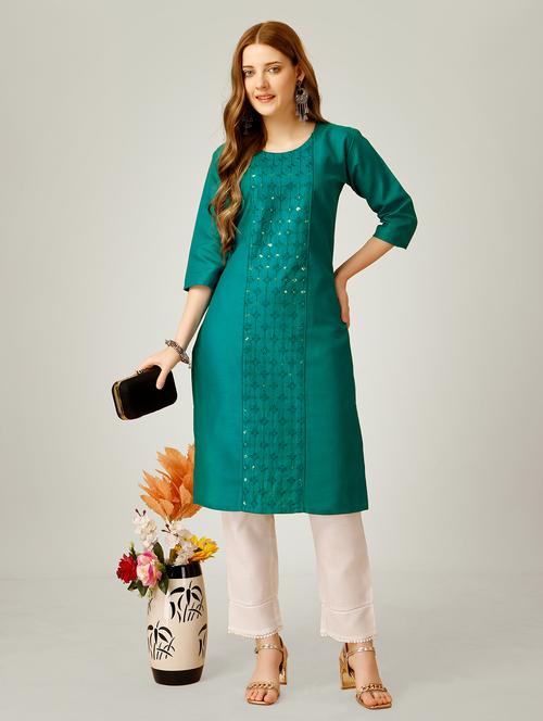 women three quarter sleeve kurta pant set - 21129404 - Very Small Image - 1