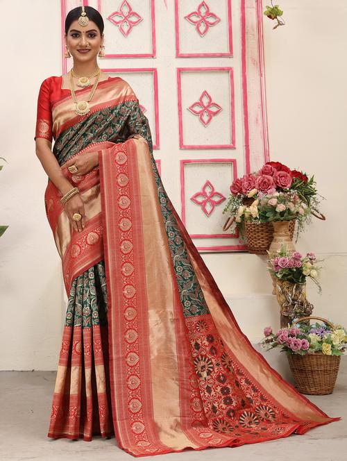 women self design banarasi saree with blouse - 21129813 - Very Small Image - 1