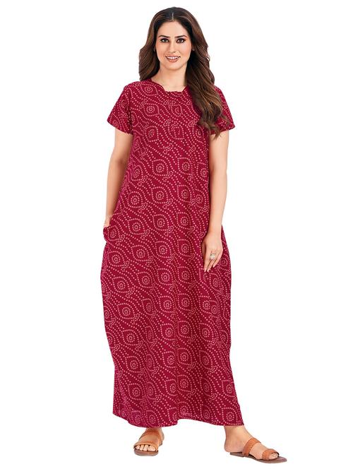 women maroon printed cotton nighty - 21129866 - Very Small Image - 1