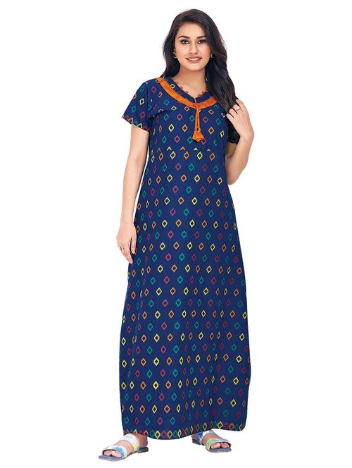 women navy blue printed cotton nighty - 21129870 - Very Small Image - 1