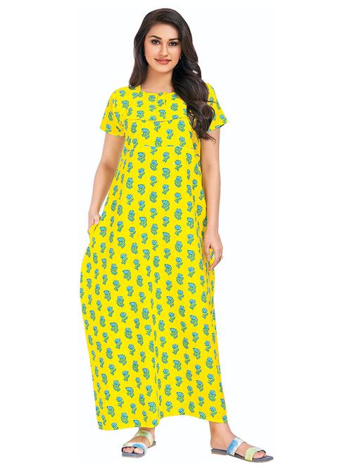 yellow printed cotton nighty - 21129872 - Very Small Image - 1