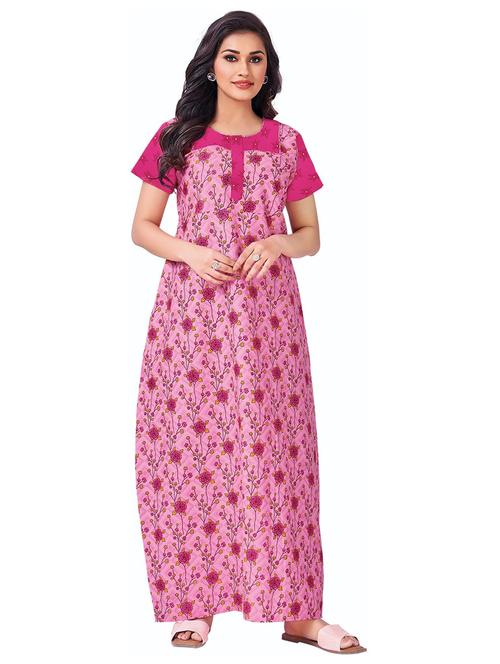 women pink floral printed cotton nighty - 21129873 - Very Small Image - 1