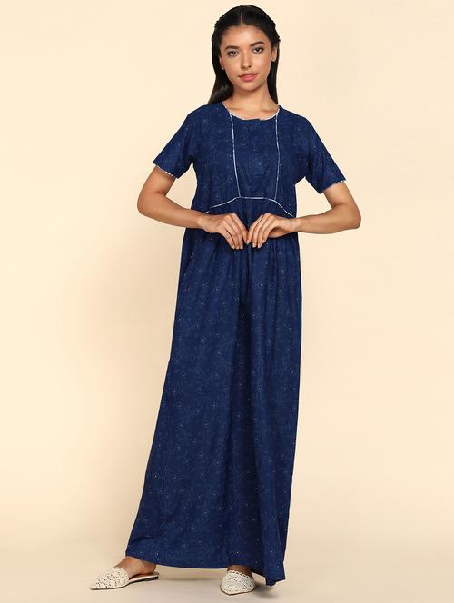 women navy blue printed cotton nighty - 21129907 - Very Small Image - 1