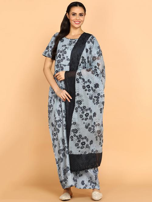 women grey floral printed cotton nighty - 21129950 - Very Small Image - 1