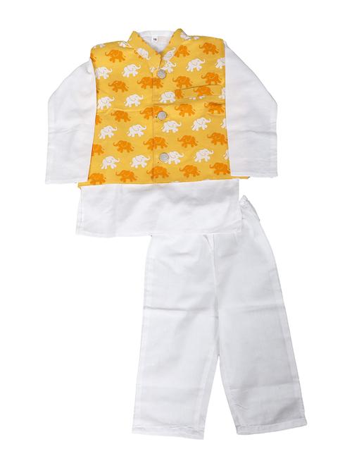 boys white printed kurta with jacket set - 21130074 - Very Small Image - 1