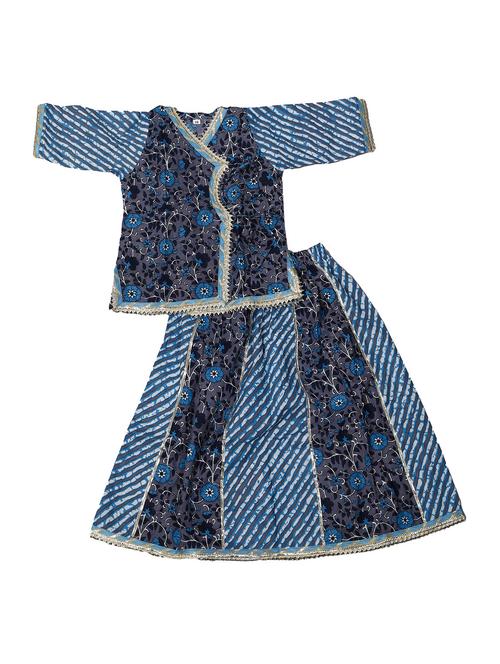 girls printed cotton kurta skirt set - 21130120 - Very Small Image - 1
