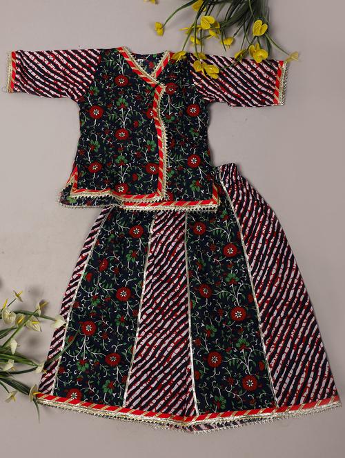 girls printed cotton kurta skirt set - 21130121 - Very Small Image - 1