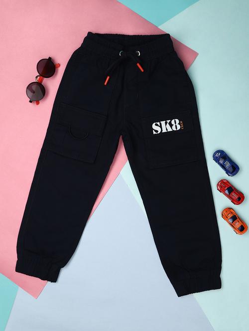 kids navy blue cotton cargo trouser - 21130444 - Very Small Image - 1
