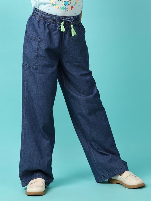 girls blue plain wide leg jeans - 21130510 - Very Small Image - 1