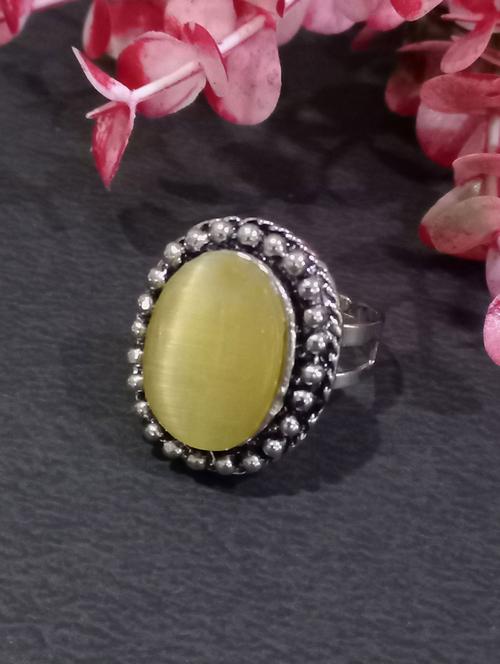 oxidised silver adjustable ring with yellow stone - 21131159 - Very Small Image - 1