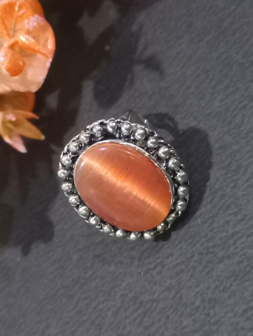 oxidised silver adjustable ring with stone - 21131163 - Very Small Image - 1