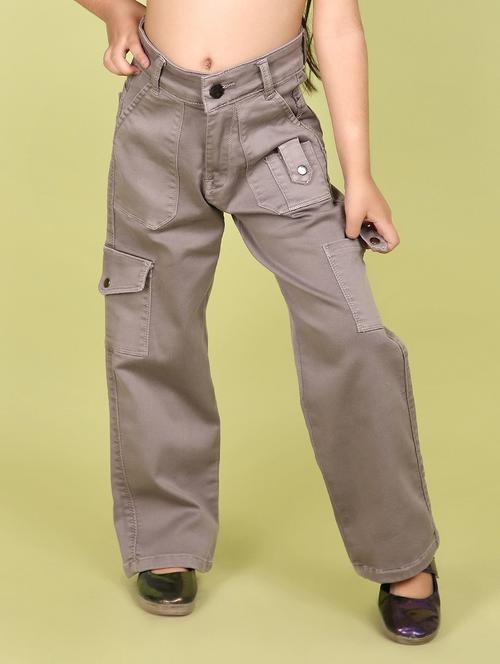 girls solid mid rise cargos trouser - 21131379 - Very Small Image - 1
