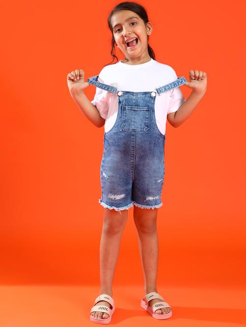 girls blue solid dungree - 21131421 - Very Small Image - 1