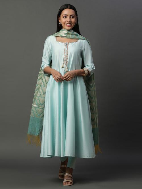 women light blue tie-up neck suit set - 21131609 - Very Small Image - 1