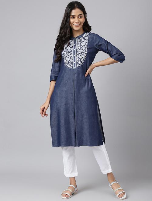 women three quarter sleeve straight kurta - 21131613 - Very Small Image - 1