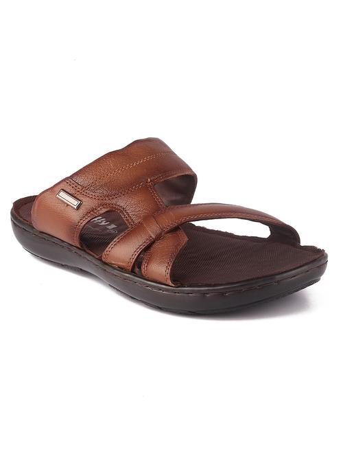tan leather slip on slippers - 21132965 - Very Small Image - 1