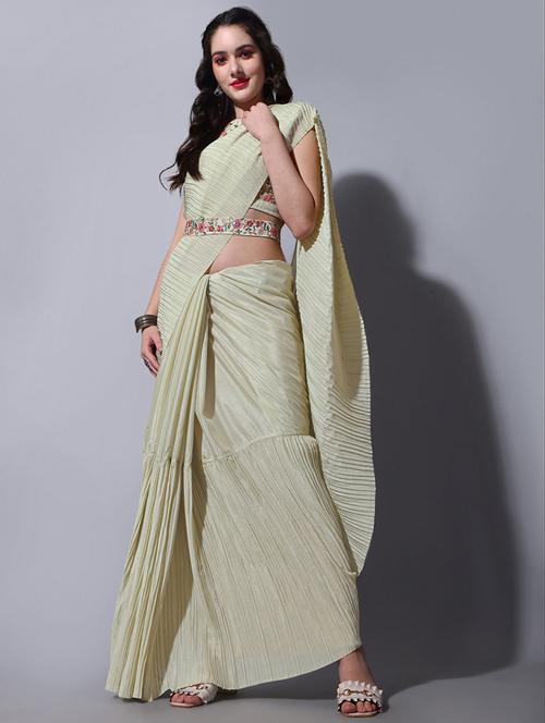 off white ruffle saree with blouse - 21134326 - Very Small Image - 1