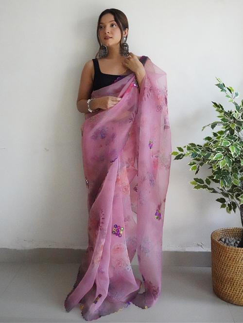 rosewater organza embroidered saree - 21134374 - Very Small Image - 1