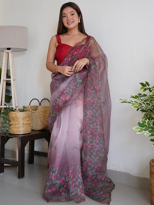 mauve organza embroidered saree - 21134378 - Very Small Image - 1