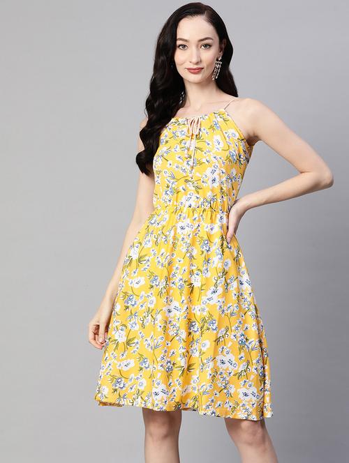 yellow floral printed fit & flare dress - 21134462 - Very Small Image - 1
