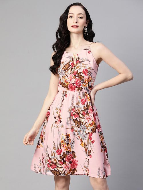 pink floral printed a-line dress - 21134464 - Very Small Image - 1
