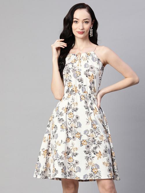 white floral printed a-line dress - 21134472 - Very Small Image - 1