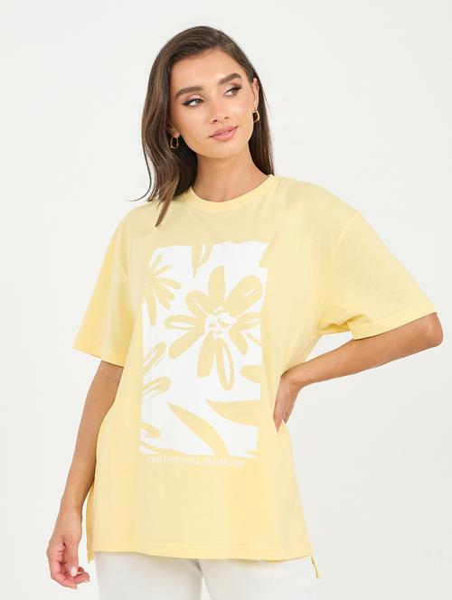yellow cotton front print tshirt - 21135674 - Very Small Image - 1
