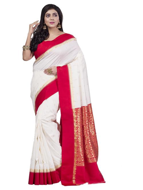 white self design konrad saree with blouse - 21136959 - Very Small Image - 1