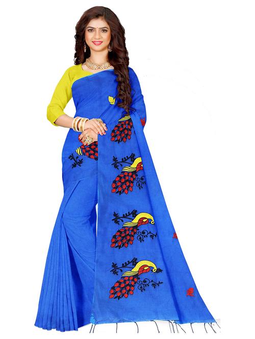 blue embroidered cotton saree - 21136976 - Very Small Image - 1