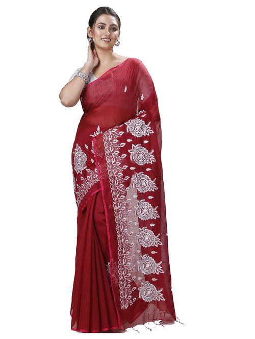maroon solid with work saree - 21137024 - Very Small Image - 1