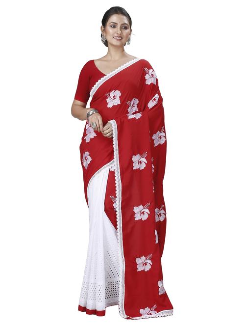 red floral half and half saree - 21137189 - Very Small Image - 1