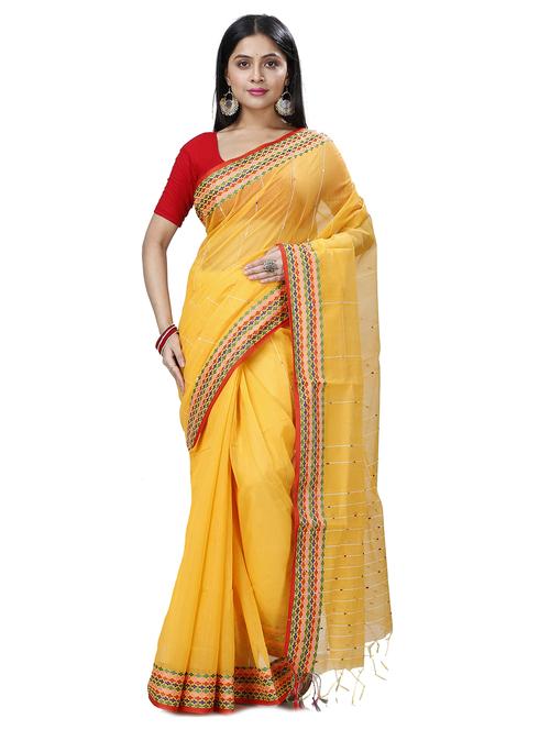 yellow cotton handloom saree - 21137192 - Very Small Image - 1
