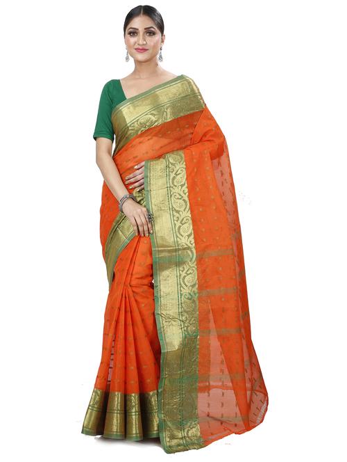 orange self design handloom saree - 21137227 - Very Small Image - 1