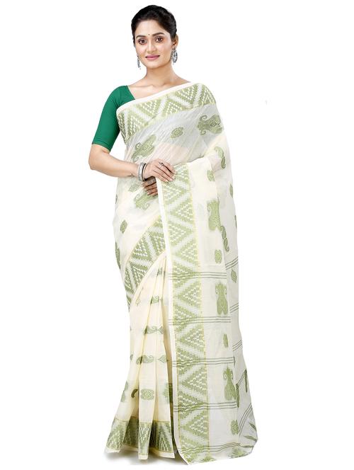 cream cotton handloom saree - 21137238 - Very Small Image - 1
