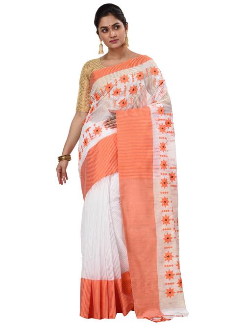 orange cotton blend handloom saree with blouse - 21137257 - Very Small Image - 1