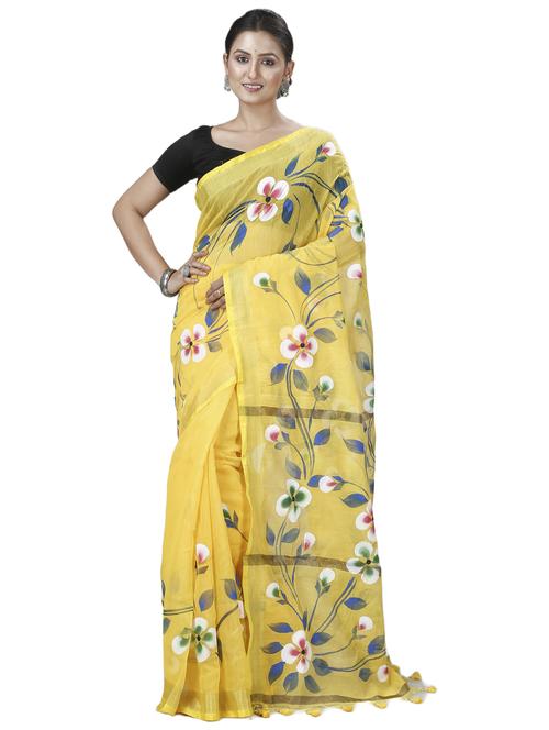 yellow floral print cotton saree - 21137260 - Very Small Image - 1