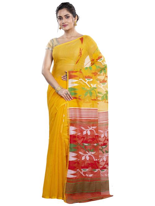 yellow self design jamdani saree - 21137264 - Very Small Image - 1