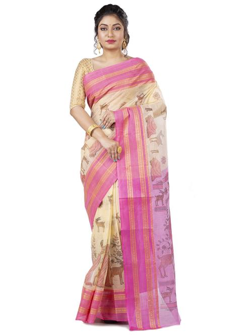 women self design cotton tant saree - 21137265 - Very Small Image - 1