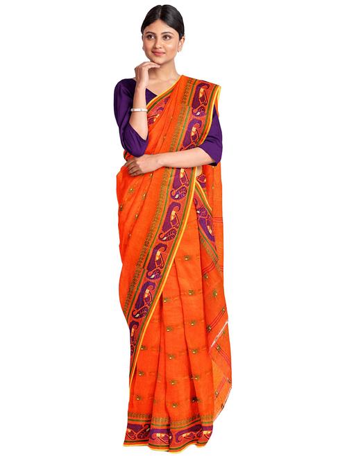 women self design cotton tant saree - 21137280 - Very Small Image - 1