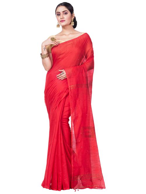 women red handloom saree with blouse - 21137288 - Very Small Image - 1