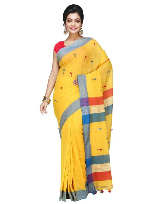 yellow handloom saree - 21137325 - Very Small Image - 1