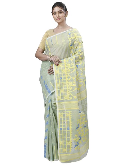 women mint green jamdani saree - 21137344 - Very Small Image - 1