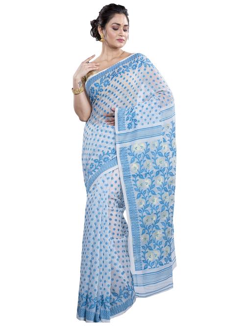 light blue jamdani saree - 21137389 - Very Small Image - 1