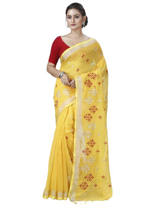 yellow cotton blend handloom saree - 21137400 - Very Small Image - 1