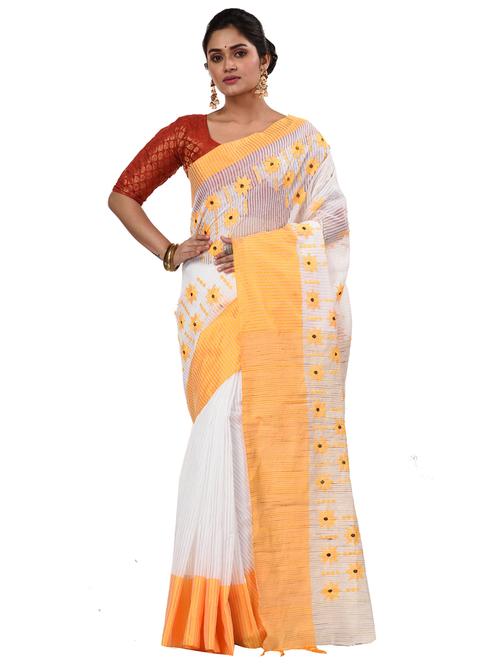 yellow cotton blend handloom saree - 21137492 - Very Small Image - 1