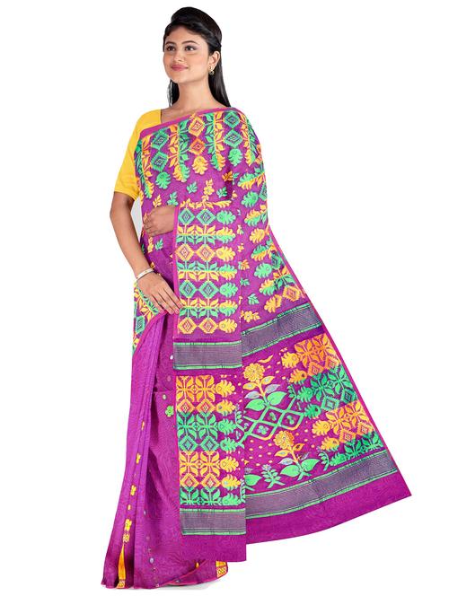 purple self design jamdani saree - 21137502 - Very Small Image - 1