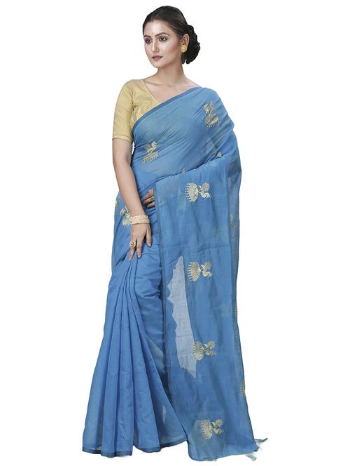 blue embroidered handloom saree - 21137689 - Very Small Image - 1